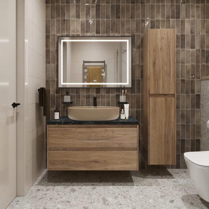 Тумба BELBAGNO KRAFT 100 со столешницей и накладной раковиной подвесная, KRAFT100RT-KEPMNO-1084-H316-SET Тумба BELBAGNO KRAFT 100 со столешницей и накладной раковиной подвесная, KRAFT100RT-KEPMNO-1084-H316-SET